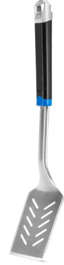 The Napoleon Grill Spatula Essential Series (GATL003) by Napoleon Grills features a metal slotted and serrated blade and a black-and-blue ergonomic handle—perfect for grilling or cooking.