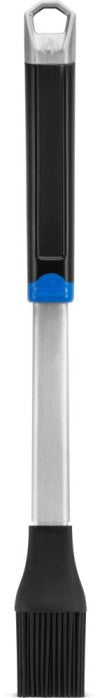 The Napoleon Grills Silicone Basting Brush Essential Series (GATL005) features flexible, heat-resistant black bristles, a silver metal neck, blue accent, and black handle—an essential grilling accessory for any kitchen or barbecue.