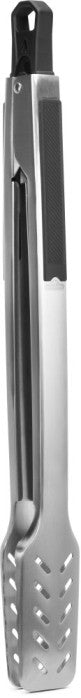 The Napoleon Grills Premium Grill Tongs PRO Series (GATL008) feature black silicone grips, slotted ends, and a QuickClick locking mechanism for easy upright storage.