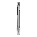 Napoleon Grills’ Premium Grill Tongs PRO Series (GATL008), crafted from stainless steel with black silicone grips and slotted tips, feature a QuickClick locking mechanism and are pictured closed on a white background.