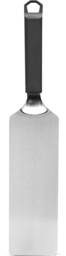 The Napoleon Griddle Spatula for Griddles (GATL014) by Napoleon Grills features a wide, rectangular stainless steel blade with a black heat-resistant handle, displayed against a white background.