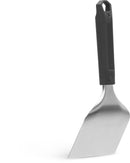 The Napoleon Griddle Scraper for Griddles (GATL016) by Napoleon Grills features a wide, angled stainless steel blade and a black handle—ideal for cleaning griddles. Shown against a white background.