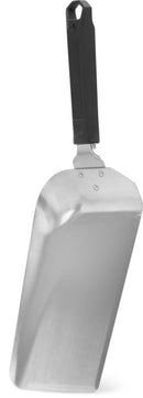 The Napoleon Griddle Scoop Spatula (GATL017) by Napoleon Grills is a large, flat stainless steel spatula with a wide rectangular blade and black handle, perfect for lifting or serving food on griddles.