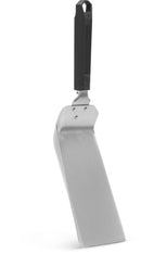 The Napoleon Grills Griddle Scoop Spatula (GATL017) features a long, angled stainless steel blade and a black handle, standing upright against a white background—ideal as a versatile tool for flipping or serving on griddles.