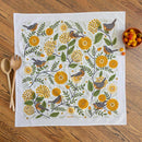 Gingiber Mums and Robins flour sack tea towel for kitchen decor and everyday use