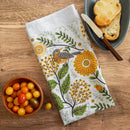 Gingiber Mums and Robins flour sack tea towel for kitchen decor and everyday use