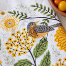 Gingiber Mums and Robins flour sack tea towel for kitchen decor and everyday use