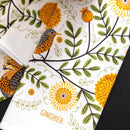 Gingiber Mums and Robins flour sack tea towel for kitchen decor and everyday use