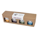 A B.T. Leigh’s Somethin’ to Finish With Gift Box - Gourmet Finishing Salts featuring a cardboard box with four cutout windows displaying jars of seasoning.