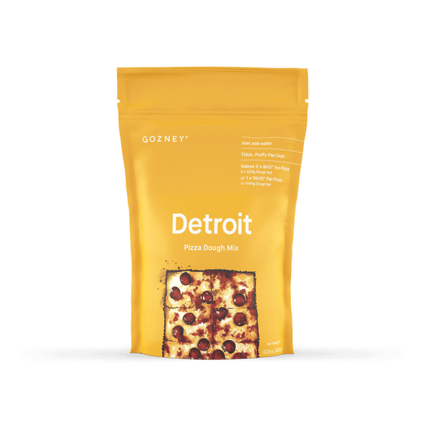 Gozney Detroit Pizza Dough Mix for thick pan-style crusts – perfect for outdoor pizza ovens – available at DDR BBQ Supply