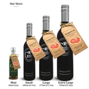 Four bottles of Georgetown Olive Oil Co. Grapefruit White Balsamic, crafted in Modena, Italy, are arranged in a row in 60ml, 200ml, 375ml, and 750ml sizes with labels displaying their size and descriptions. This refreshing balsamic from Georgetown Olive Oil Co. brings a vibrant citrus twist to any dish.