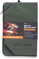 Green BBQ meat resting blanket with packaging featuring text and an image of a person using it.