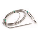 The Green Mountain Grills Meat Probe Prime 12V Models (P-1208) features a long, flexible braided cable, a 1/4-inch audio jack connector, and a pointed end for easy meat insertion; designed for precise temperature monitoring with Prime 12V grills.