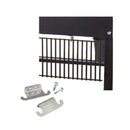 The Smokin Brothers Grid Hooks Set of 2 for Hanging 2 Grids is displayed in black metal with vertical bars, accompanied by two silver mounting brackets and screws, all set against a white background—a practical grill organization accessory from Smokin Brothers.