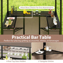 The DirectDeals Grill Gazebo with Awning 3-Piece Outdoor BBQ Canopy Double-Tier Soft Top Barbecue Shelter features metal mesh shelves, glass holders, and triangular side shelves for organizing bottles, glasses, and dishes outdoors.