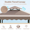 DirectDeals Grill Gazebo with Awning 3-Piece Outdoor BBQ Canopy Double-Tier Soft Top Barbecue Shelter features ventilated double tiers, durable fabric, and icons for tear, sun, wear, and drizzle resistance—ideal for stable outdoor grilling.