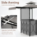 The DirectDeals Grill Gazebo with Awning 3-Piece Outdoor BBQ Canopy Double-Tier Soft Top Barbecue Shelter features hydraulic rods for easy use, side awning for extra shade—ideal for outdoor BBQs.