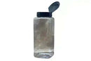 A clear plastic Butcher BBQ spice jar with a black flip-top lid is shown empty against a white background, ready to be filled with Butcher BBQ Grilling Addiction BBQ Rub Seasoning or your favorite barbecue seasoning blends.
