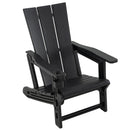 The DirectDeals Adirondack Chair with Cup Holder - HDPE Outdoor Seating features a black finish, wide armrests, tall slatted back, and a built-in right-arm cup holder—sturdy and perfect for outdoor use.