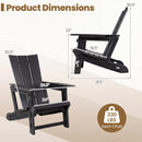 Diagram of the DirectDeals Adirondack Chair with Cup Holder - HDPE Outdoor Seating in black, showing 30.5″ width, 31.5″ depth, 22″ seat depth, 26.5″ armrest width, 24″ backrest height; weight limit: 330 lbs.