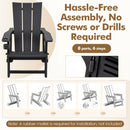 DirectDeals Adirondack Chair with Cup Holder - HDPE Outdoor Seating assembles easily—no screws or drills needed. Six step icons shown; rubber mallet required (not included). Built-in cup holder adds convenience.