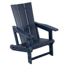 The DirectDeals Adirondack Chair with Cup Holder - HDPE Outdoor Seating features wide armrests, a slatted back and seat, sturdy legs, and comes in dark blue, shown on a white background.