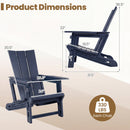 Two black DirectDeals Adirondack Chair with Cup Holder - HDPE Outdoor Seating; each chair measures 36.5″ tall, 31.5″ deep, 30.5″ wide, and supports up to 330 lbs.