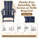 DirectDeals Adirondack Chair with Cup Holder - HDPE Outdoor Seating in dark blue. Hassle-free assembly: 8 parts, 6 illustrated steps, no screws or drills needed. Note: rubber mallet required (not included).