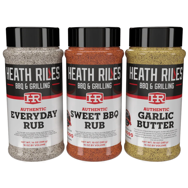 Heath Riles 3 Essential Shakers Rub Set Everyday Sweet Garlic Butter at DDR BBQ Supply