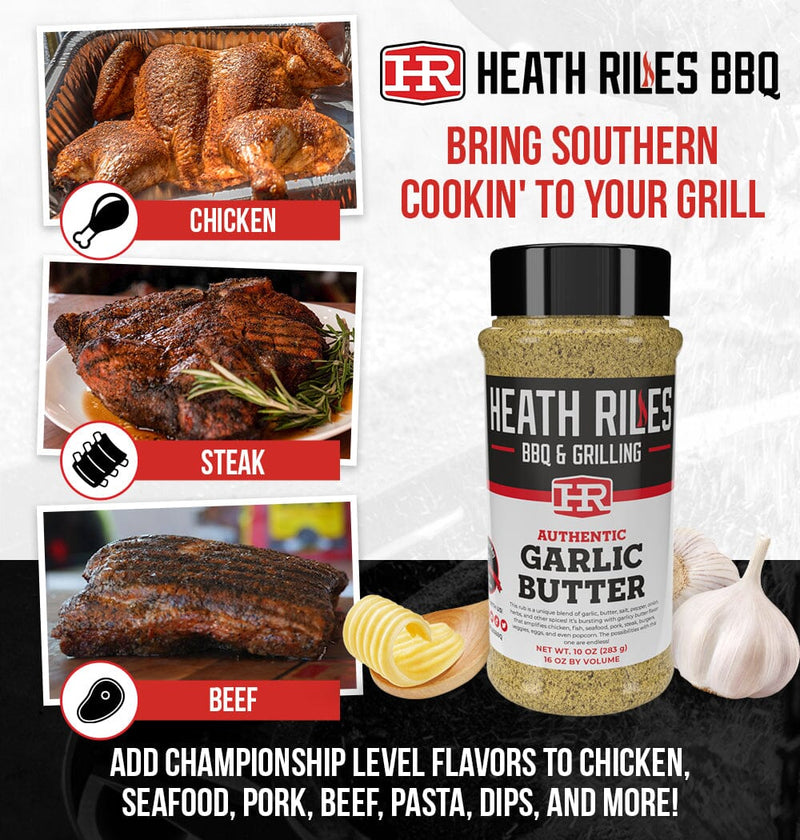 Heath Riles Garlic Butter Rub – Savory Garlic BBQ Seasoning for Steaks, Chicken, Seafood, and More