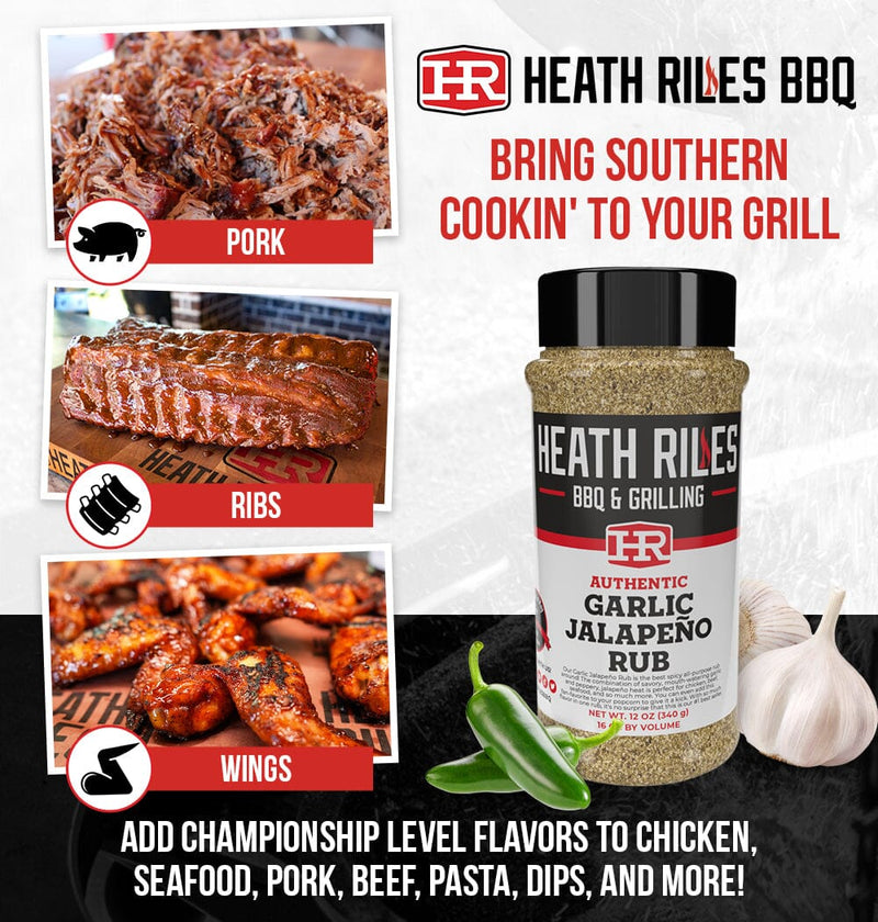 Heath Riles Garlic Jalapeño Rub – Bold Garlic & Spicy Jalapeño BBQ Seasoning for Grilling, Smoking, and Roasting