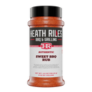 A 4.6 oz (130.4 g) plastic bottle of Heath Riles Sweet BBQ Rub, a championship seasoning from Heath Riles, with a red cap and red-and-white label.