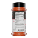 A plastic container of Heath Riles Sweet BBQ Rub by Heath Riles is shown with a black cap, nutrition facts label noting 5 calories per serving, partial ingredients list, barcode, and additional text at the bottom.