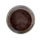 Top-down view of a glass jar filled with SALTOPIA Infused Sea Salts' Chocolate Sugar: HEYO COCOA 16oz, featuring dark brown sugar on a white background.