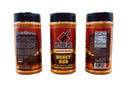 Three bottles of Butcher BBQ Honey Rub "The Original" Dry Rub / BBQ Seasoning / Spice from Butcher BBQ are displayed from various angles, showing the front label, product description, nutrition facts, and ingredients.