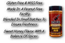 A bottle of Butcher BBQ Honey Rub "The Original" is shown. Beside it: Gluten Free & MSG Free, made in a peanut free facility, blended in small batches—your sweet, spice-balanced BBQ seasoning from Butcher BBQ.