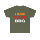 I Make Damn Good BBQ T-Shirt from DDR BBQ Supply modeled by backyard pitmaster at the smoker