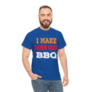 I Make Damn Good BBQ T-Shirt from DDR BBQ Supply modeled by backyard pitmaster at the smoker