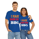I Make Damn Good BBQ T-Shirt from DDR BBQ Supply modeled by backyard pitmaster at the smoker