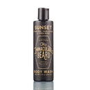 A black bottle of The Immaculate Beard Lotion with gold text, featuring scents of citrus peel, vanilla musk, and tonka bean. Infused with organic shea butter, this formula also serves as a gentle moisturizer for dry skin. The bottle contains 7.5 oz (222 ml).