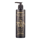 A sleek black pump bottle labeled The Immaculate Beard Immaculate Organic Beard Lotion With Shea Butter, Bright: Herbal Mint, Lemon Peel, Lavender & Sea Salt, 7.5 oz, features elegant gold text and detailing. This luxurious lotion from The Immaculate Beard is enriched with organic shea butter and serves as a nourishing facial hydrator for your daily grooming routine.