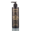 A black bottle of The Immaculate Beard Lotion features a convenient pump top and a label highlighting oak moss, green clover, cedarwood, and nourishing organic shea butter. This premium men’s moisturizer is ideal for dry skin and makes an excellent grooming essential. Net weight: 7.5 oz (222 ml).