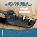 The NULU Adjustable Knife Sharpener by NULU Inc. is a black, versatile kitchen sharpener featuring an angle knob and clearly labeled slots for coarse sharpening, fine honing, and dedicated scissor sharpening. Its adjustable angles ensure precise results every time, making it easy to keep all your kitchen tools razor-sharp for faster and safer food prep.