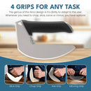 The NULU Knife with Sheath by NULU Inc. is displayed with four labeled grip options—slice, chop, axe, and mincing grip. It features a large curved blade and an ergonomic black handle.