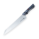 The Messermeister Iron & Resin Overland Chef 8″ Camp Knife by Messermeister is a large camp knife with a straight edge and an angled tip, featuring a dark handle accented with silver rivets, displayed on a white background. This essential tool for outdoor cooking is equipped with a precision-forged blade, ensuring superior performance.
