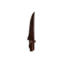 A Messermeister Iron & Resin Overland Chef 7″ Mid-Flex Fillet Knife sheath, crafted from brown leather with visible stitching and metal rivets, is displayed vertically against a plain white background—ideal for safely storing your fillet knife during fish preparation.