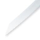 Close-up of the Messermeister Iron & Resin Overland Chef 8″ Bread Knife, showcasing its scalloped blade with a pointed tip on a white background—perfect for outdoor cooking.