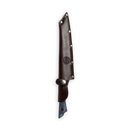 The Messermeister Iron & Resin Overland Chef 8″ Bread Knife features a robust, hammered steel blade reminiscent of a large chef’s knife, partially concealed in a dark brown leather sheath adorned with metal rivets and a decorative stamped pattern—a stylish and functional choice from Messermeister for outdoor cooking enthusiasts.