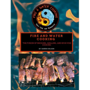 Hardcover of Fire and Water Cooking: The Fusion of Smoking, Grilling, and Sous Vide Cooking featuring a yin-yang logo of fire and water with an image of ribs on a grill for smoking and grilling.