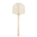 A WPPO LLC Direct 16" x 36" long-handled wooden pizza peel rests on a plain background. Ideal for pizza making, this round-headed paddle features an extended handle and displays a small brand logo in the center reading "WPPO, Get Fired Up, Launch Pad.